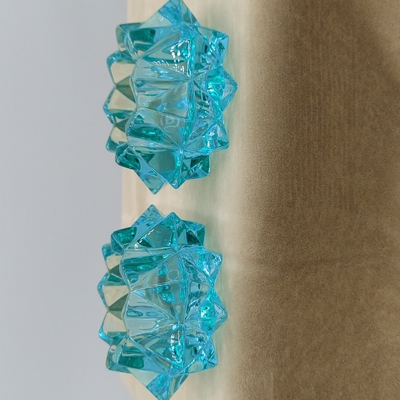 Votives Indiana Glass Green Teal Glass Star Candle Holders Decor Vintage Fall - Picture 1 of 5